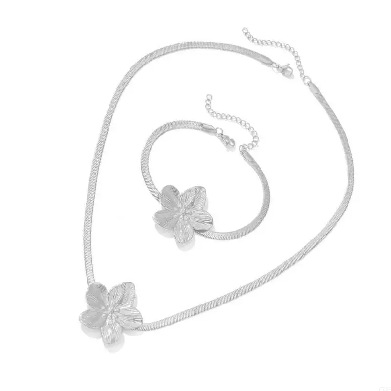 C71E bloem hangers sieraden set voor vrouwen roestvrijstalen ketting en armband ideaal voor feesten en bruiloften