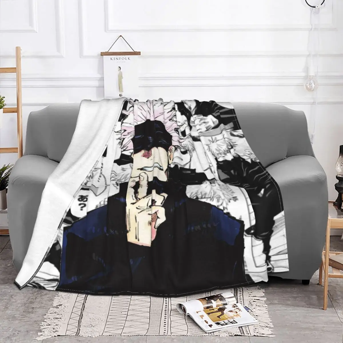 Jujutsu Gojo Satoru Collage Kaisen Knitted Blankets Flannel Throw Blankets Bed Sofa Personalised Soft Warm Bedspreads