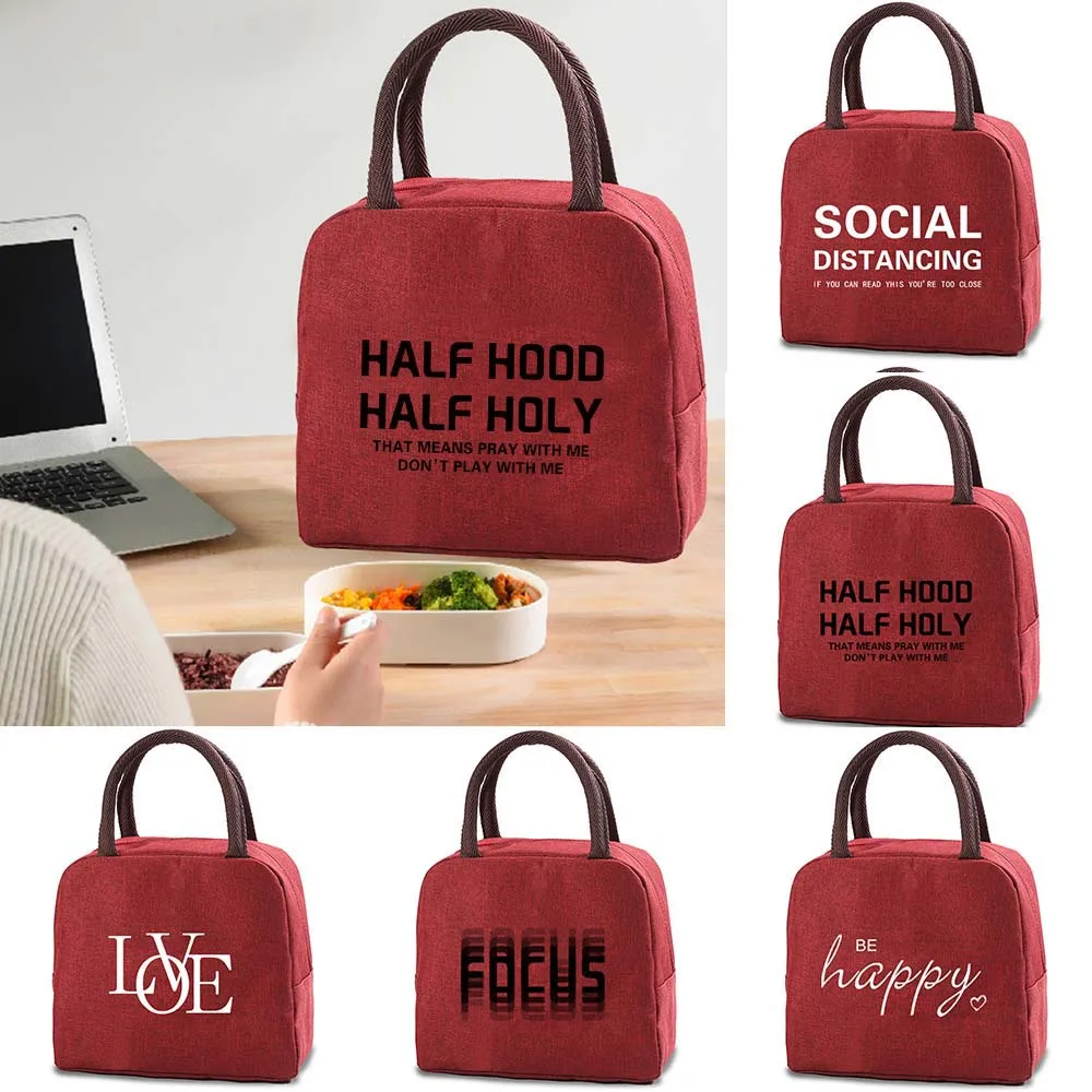 Women Thermal Lunch Bags Fashion Canvas Picnic Box Handbags Text Printed Cooler Bag Dinner Packed New Food Insulated Lunch Bags