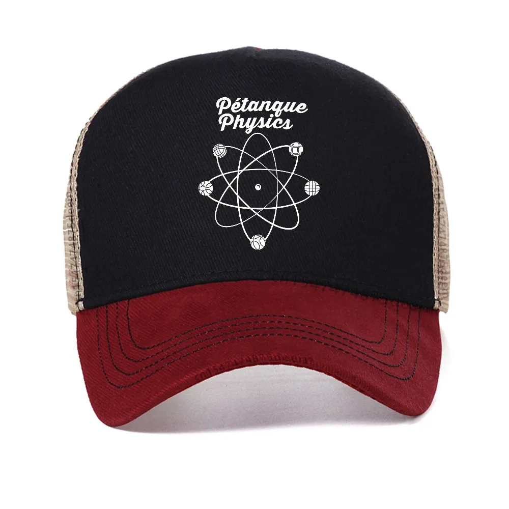 

Petanque Atom with Petanque Boules Graphic mesh baseball cap fashion men women casual sun hat summer adjustable Snapback hat