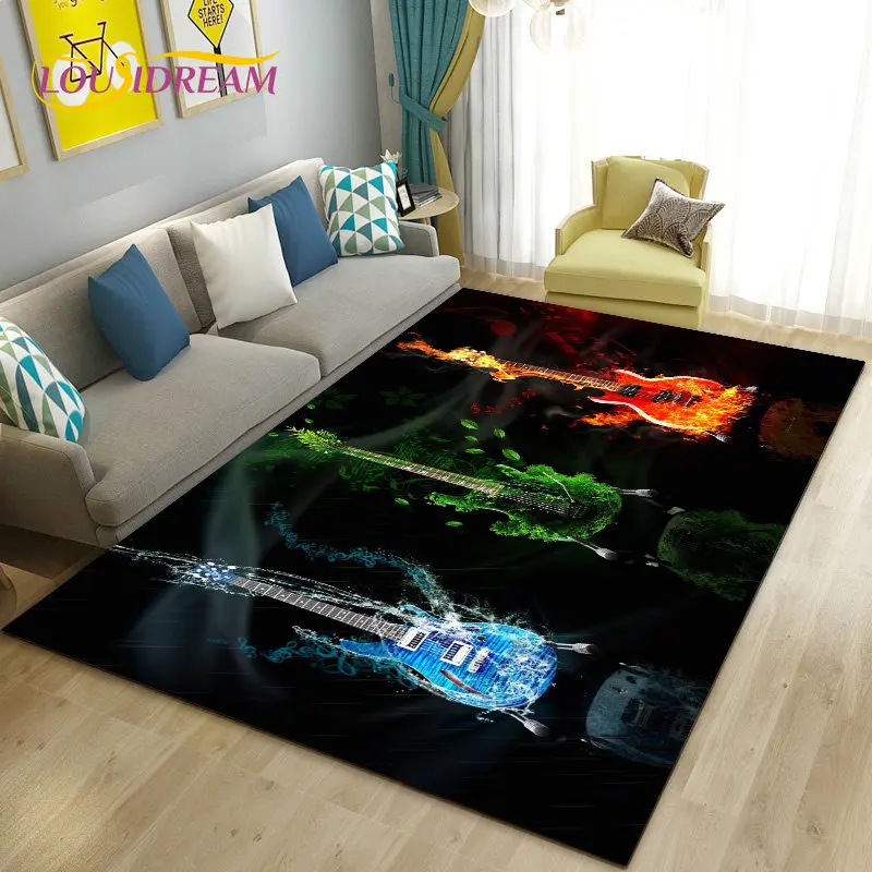 Classical Electric Guitar Music Area Rug Large,Carpet Rug for Living Room Bedroom Sofa Doormat Decoration, Non-slip Floor Mat