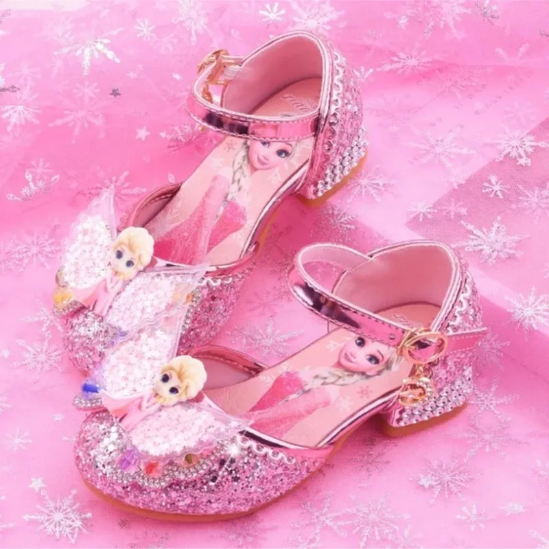 Nuove scarpe Elsa per ragazze scarpe per bambini in pelle di cartone animato scarpe per bambini principessa congelata sandali per ragazza vestito