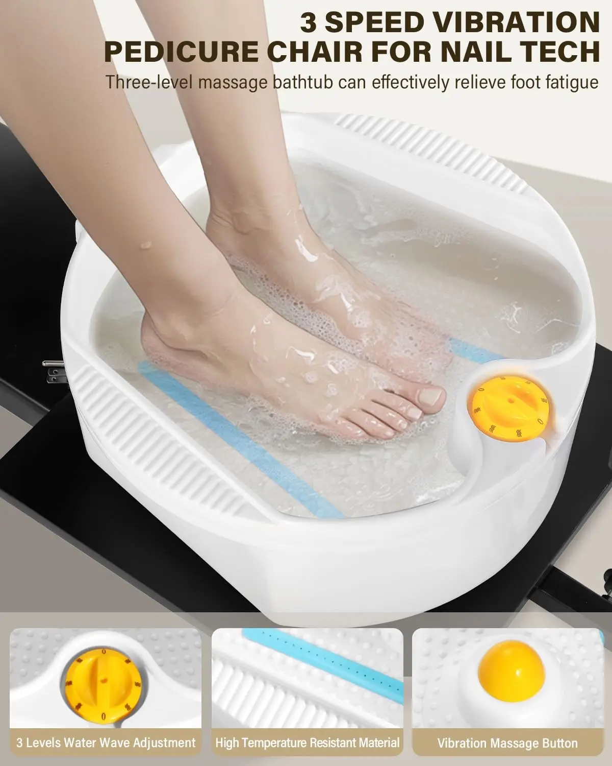 Estação de pedicure portátil reclinável, com bancos de pedicure para tecnologia de unhas, altura hidráulica ajustável, silla pedicure giratória 360