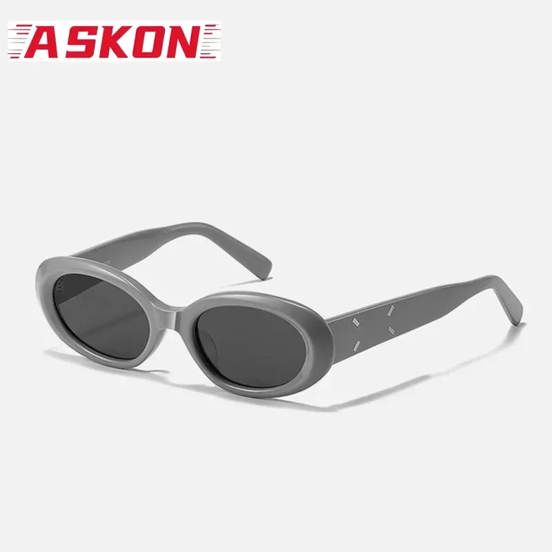 ASKON  Gray Acetate Sunglasses Women Cat Eye Frame UV400 Retro Eyeglasses Woman Cool Glasses Men Outdooor Eyewear Travel 142mm