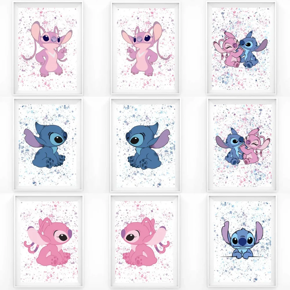 Disney Stitch Paint Splash Cartoon Canvas Prints Poster Children Anime Figure Wall Art Painting Picture Wall Painting Home Decor