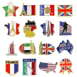 Italy Germany Map Enamel Pins Dubai British Famous Building Alloy Badges American Australia Tourist Souvenir Brooch for Friends