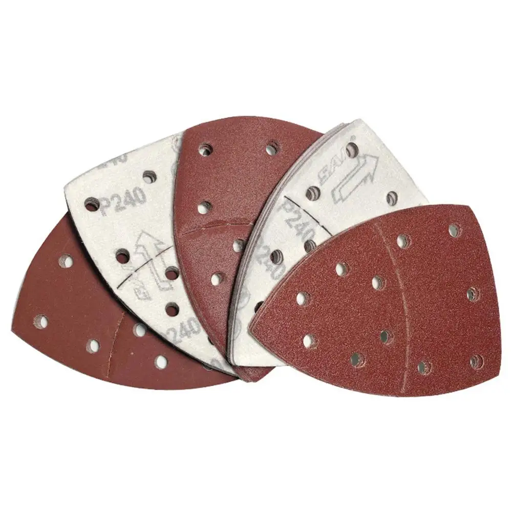 

50 Pcs 11 Holes Self- Adhesive Sandpaper Hook Loop Triangle Sander Self-adhesive