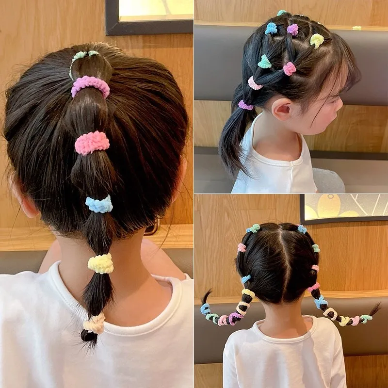 100Pcs/Set Box Sweet Style Color Tied Hair Cute Durable Tie Hair Rubber Band Head Rope Not Hurt Hair Towel Ring Hair Ring