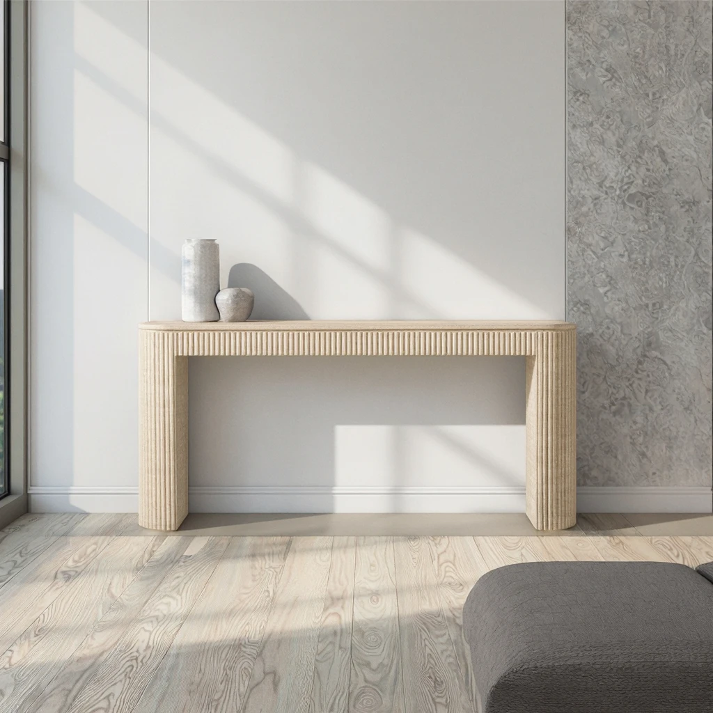Newstar Living Room Furniture Sets Modern  Combining Deep Texture Nature Stone Travertine Console Table