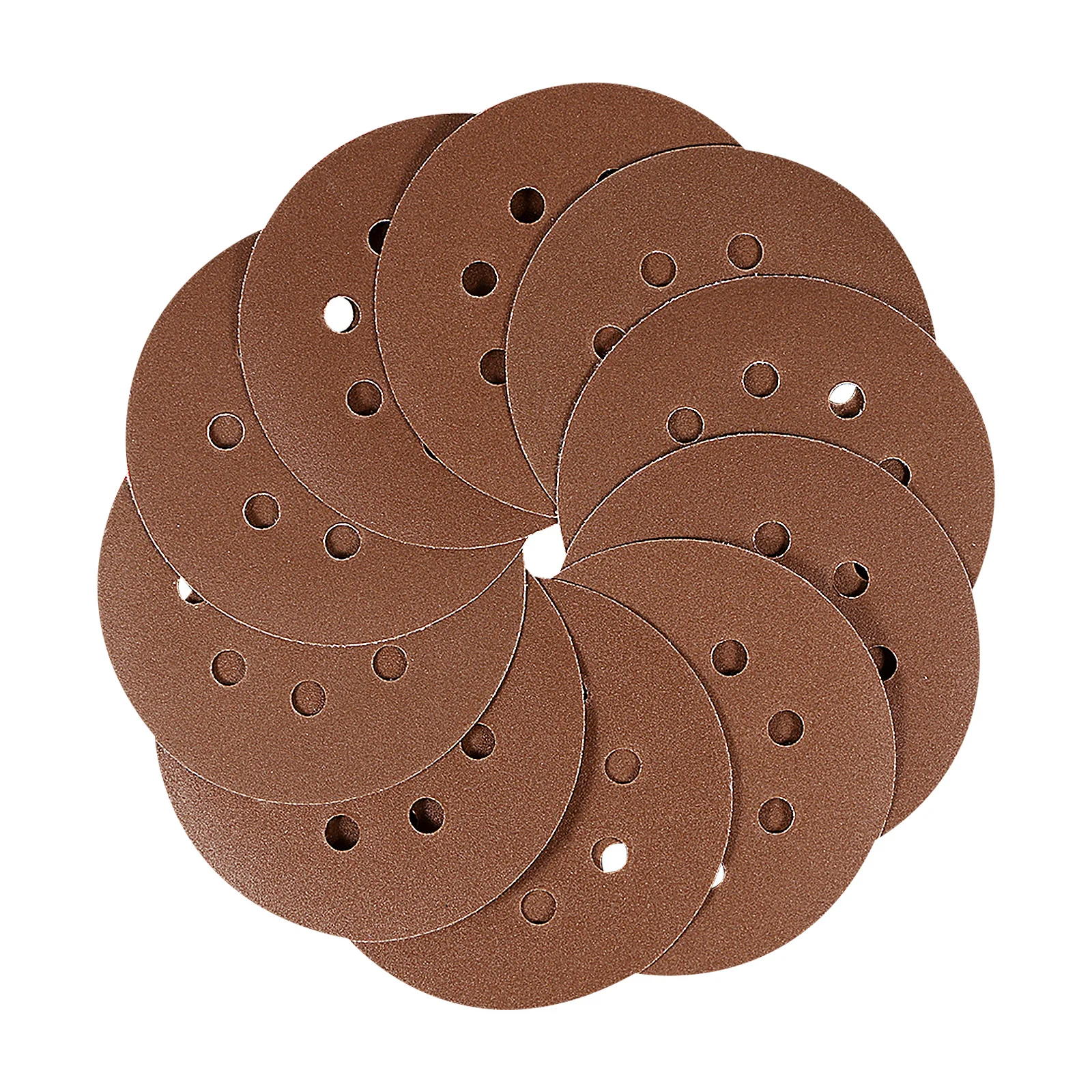 

40 шт. 5-дюймовые шлифовальные диски с 8 отверстиями, петля с крючком из оксида алюминия 60 80 120 240 для произвольных орбитальных шлифовальных машин, удаление пыли