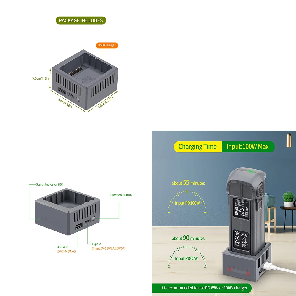 

100W USB Battery Charger with Storage Charge for DJI Mavic 4 Pro Drone