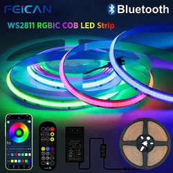 COB LED 스트립 576LED 블루투스 앱 제어 RGBIC 스마트 RGB 조명, 크리스마스 파티 침실 주방 장식 램프, DC24V WS2811