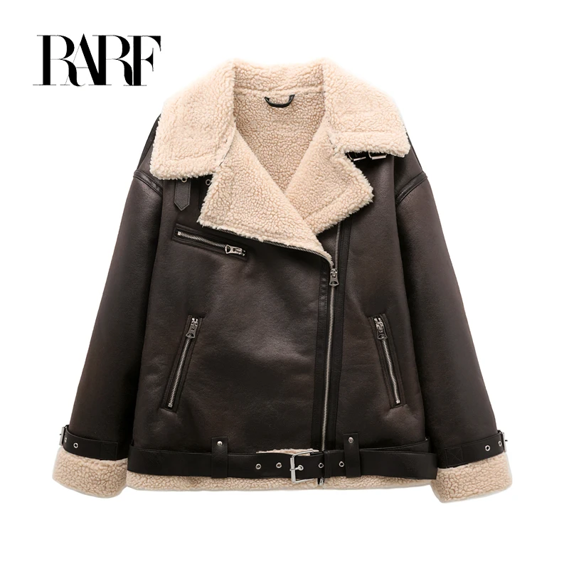 RARF 2024 dichroism women\'s new autumn and winter thickened warm belt double-sided long jacket jacket motorcycle top