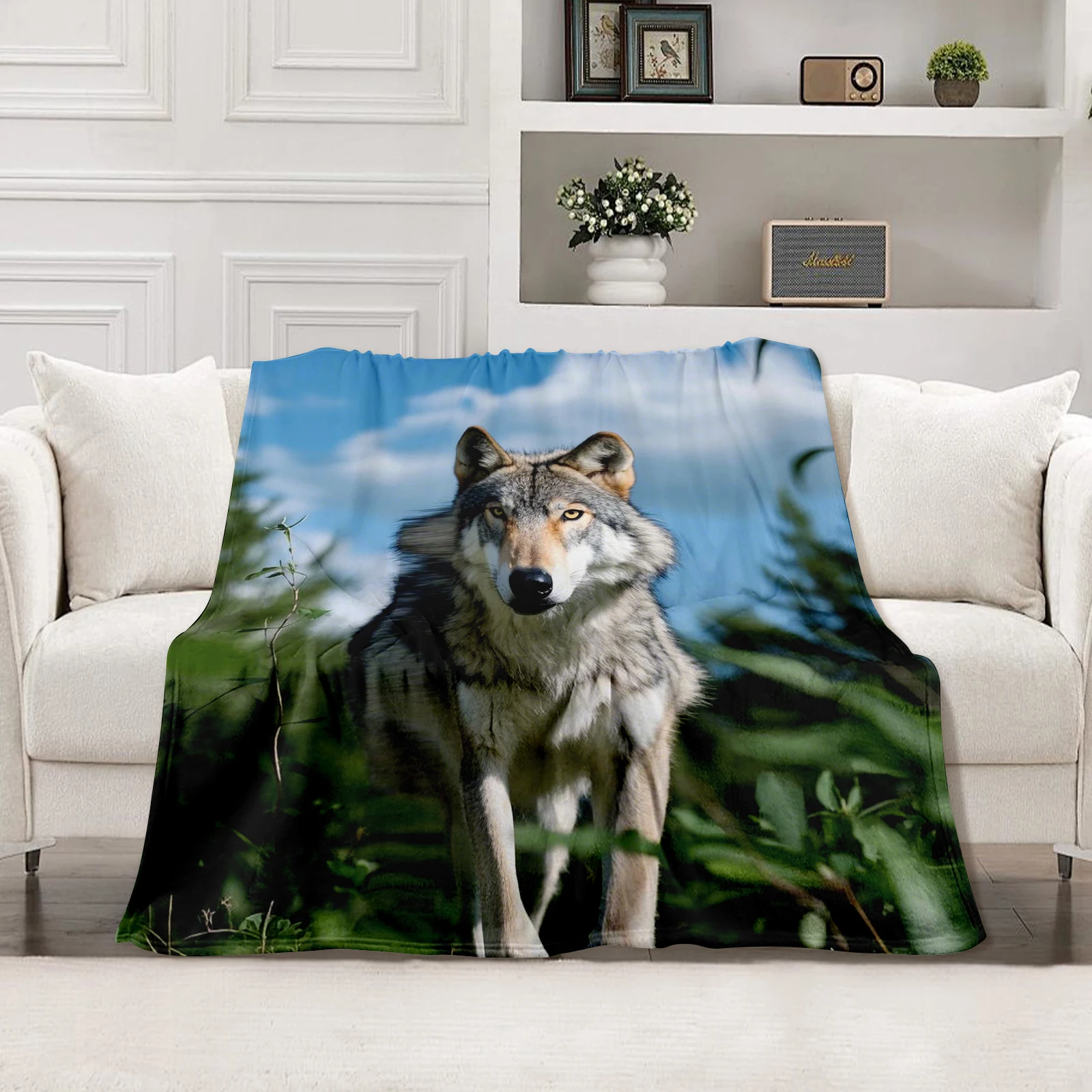 Cozy Blanket Featuring A Gray Wolf Beneath The Sky Over The Forest Perfect For Gifting To Family And Friends