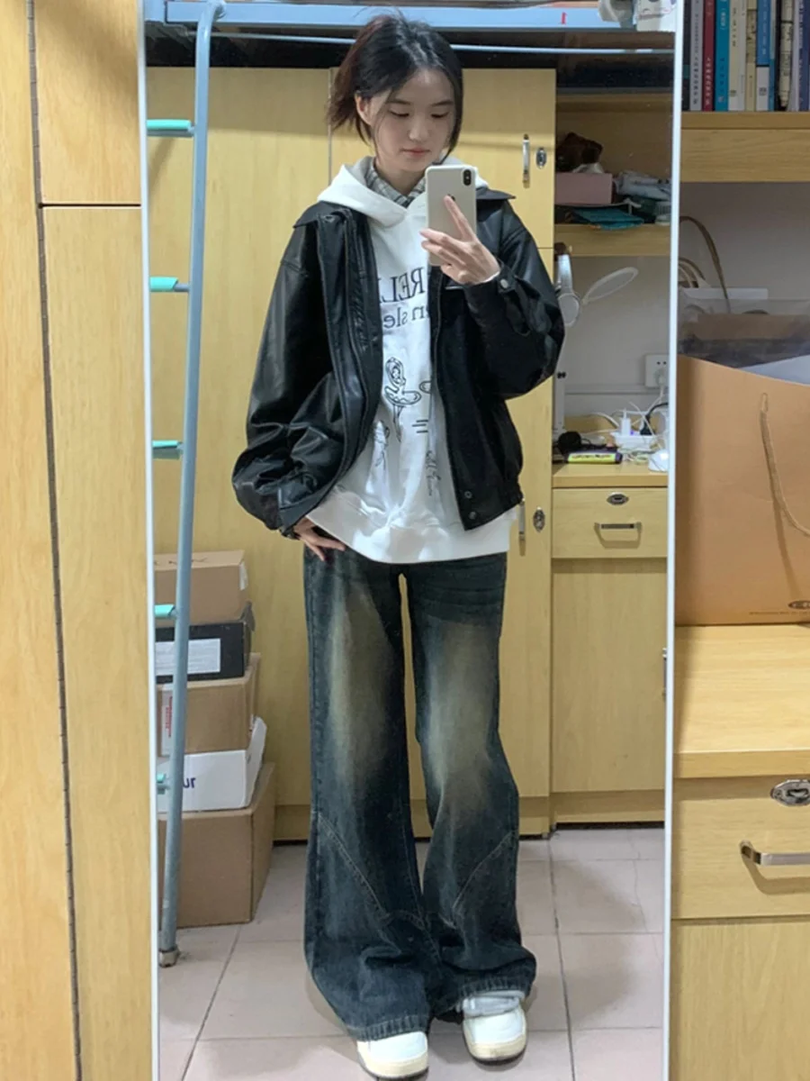 

American Retro High Street Wide Leg Jeans Women's Spring Autumn 2024 New plus Size Slim Straight Floor Length Trousers