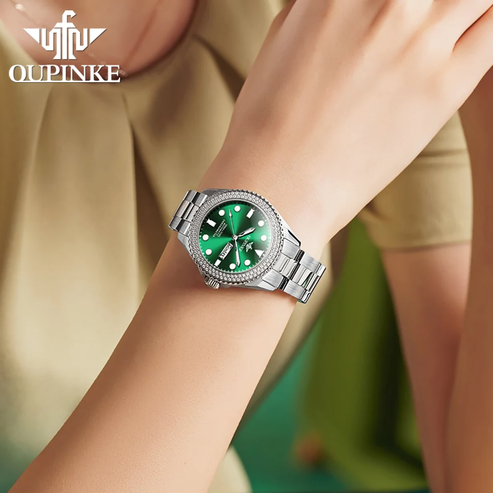 OUPINKE 3205 Womens Watch Original Luxury Mechanical Watch 50M Waterproof Dual Calendar Display Watches For Women Gifts Box