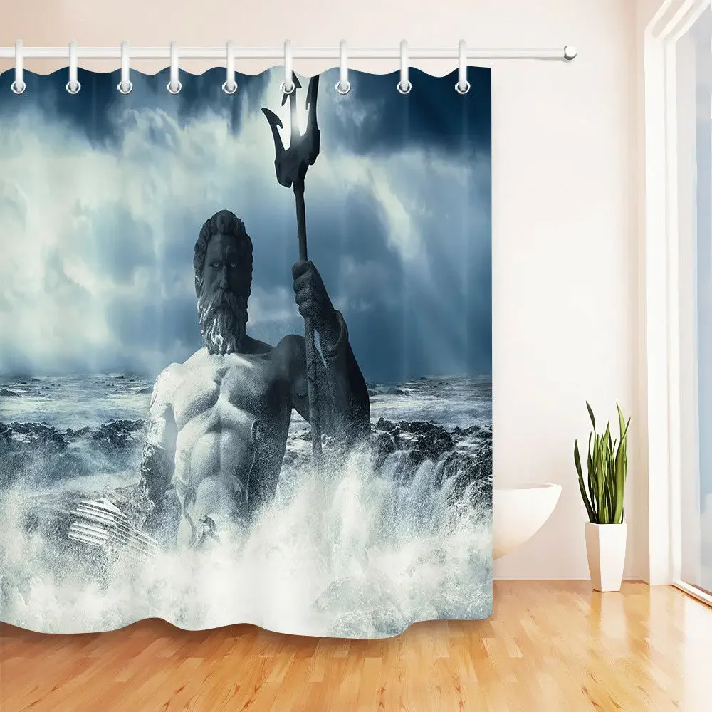 Sea God Poseidon with Trident Shower Curtain Liner Bathroom Polyester Fabric