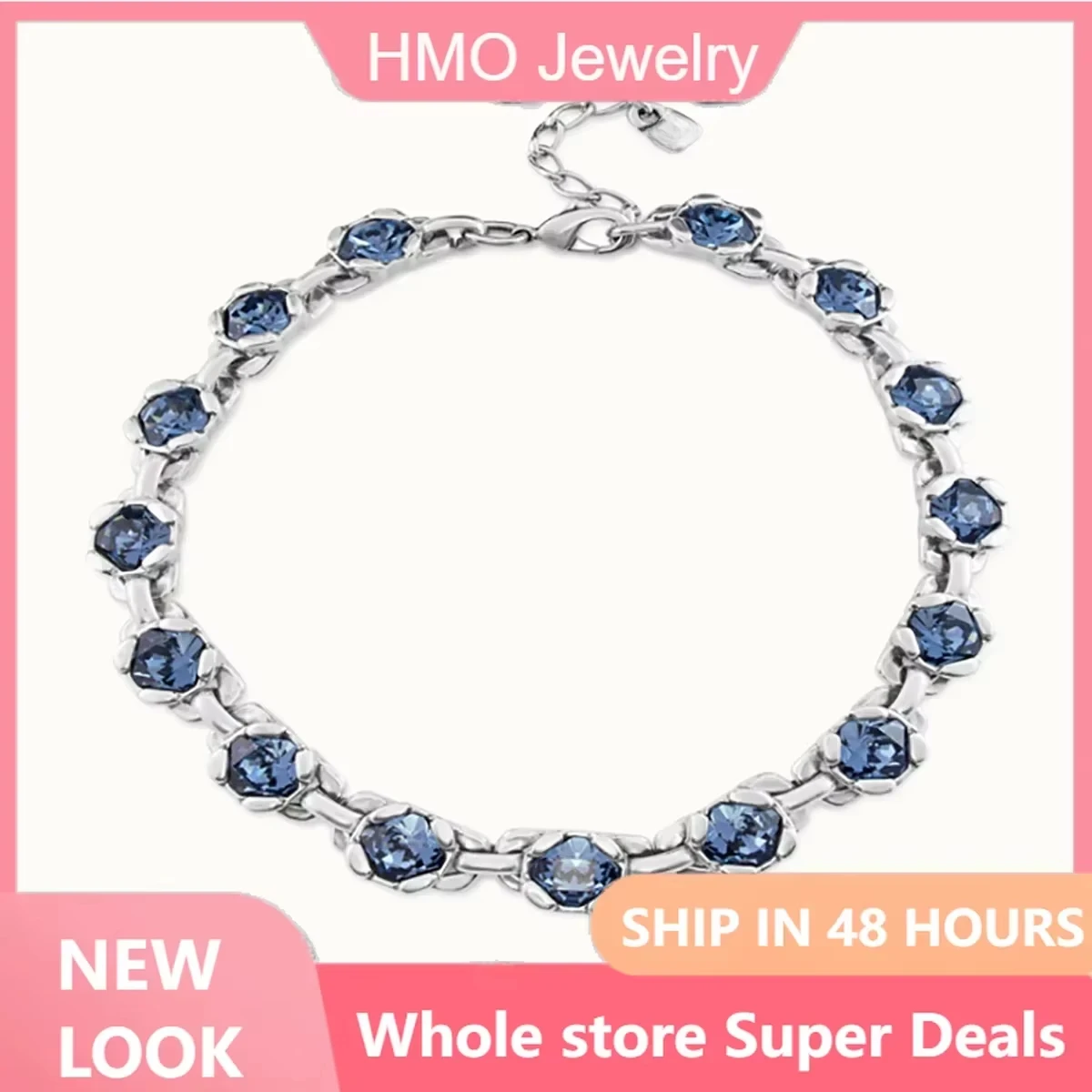 2025 YUHUNO Latest Hot Sales Spain Jewelry Exaggerated Luxury Quadrangle Blue Crystal Necklace Women's High Quality Gift