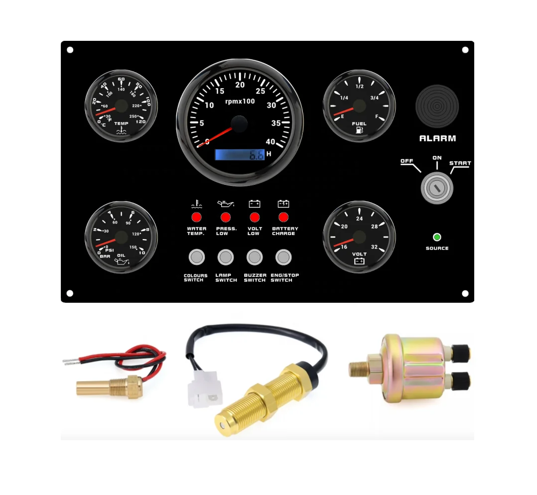12V or 24V Multi-function t Gauges Set Boat Dash Instrument Panel Engine Speed Oil Level Water Temp Voltage Display for RV Boat