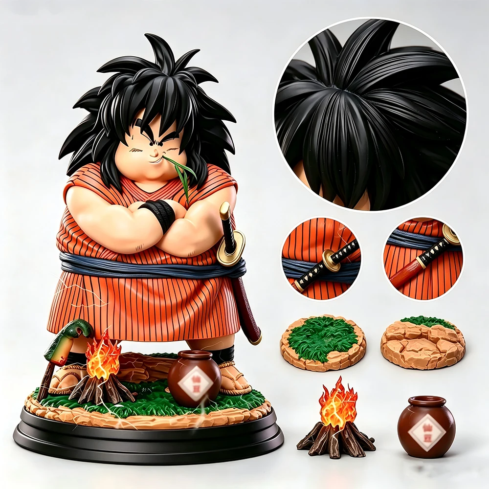 Anime Dragon Ball Z Yajirobe Figure GK Statue With Campfire & Senzu Bean Scene Base PVC Collectible Model Toy DBZ Figurine