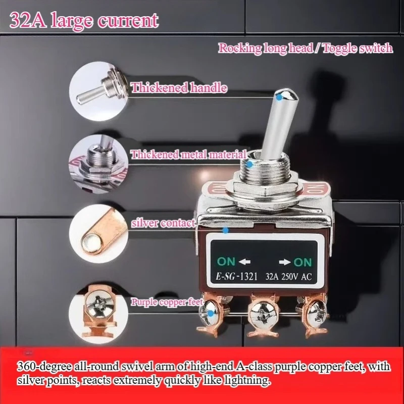 Toggle Switch 1021T/402T/1221T Welding Straight Leg Rocker Lever 1322T/1321/6 Foot 3 Gear 2 Gear Power Toggle Switch 32A 250V AC