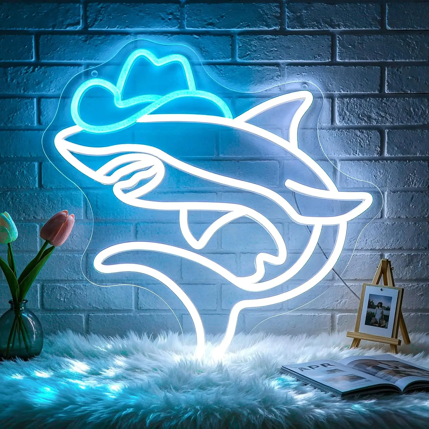 Cowboy Shark Art LED Neon Sign USB Wall Light For Bar Man Cave Garage Bedroom Coastal Themed Party Funny Animal Night Lamp