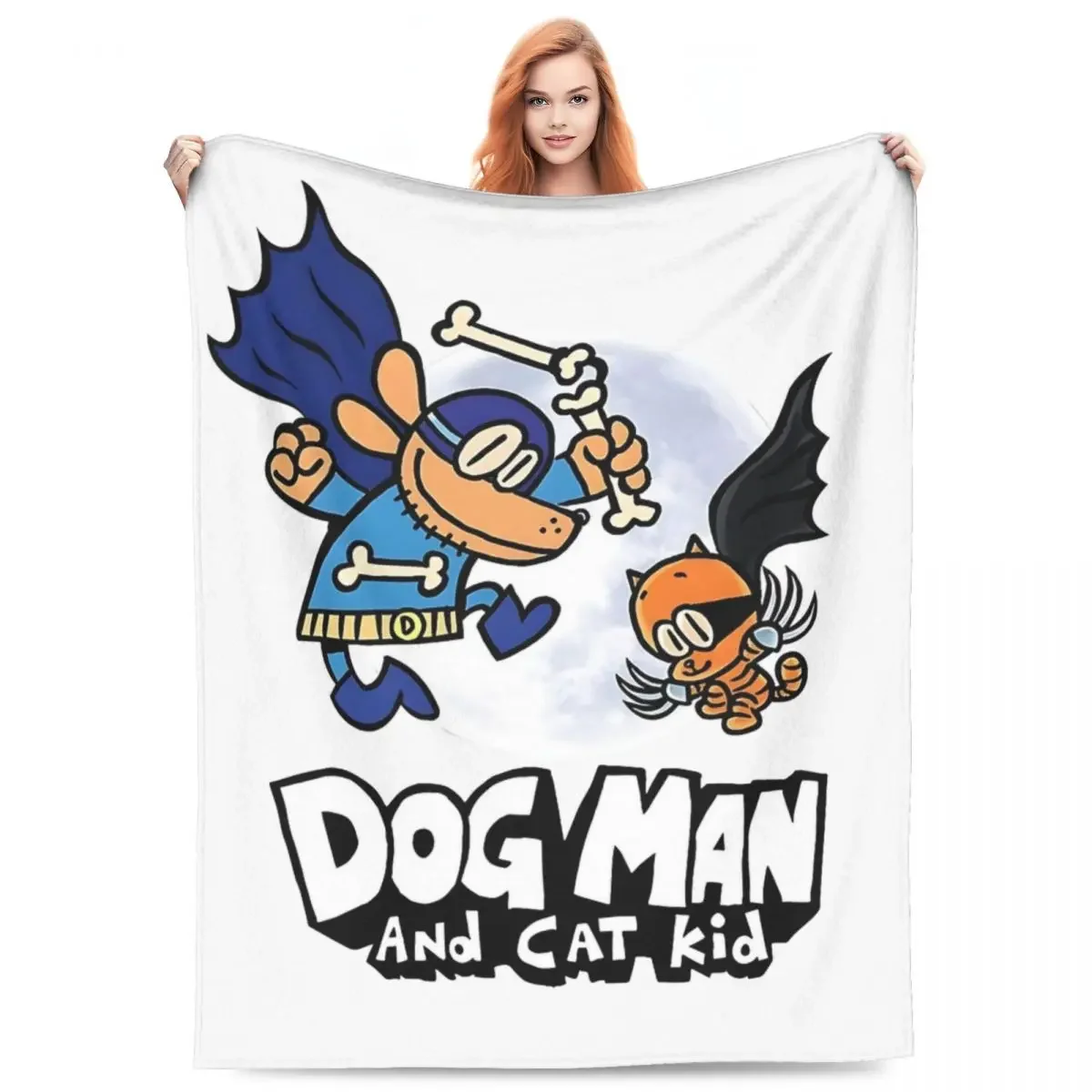 

Dog and Cat Kids with Moon Decorative Throw Blanket for Bedroom Soft Warm Flannel Bedspread Gift