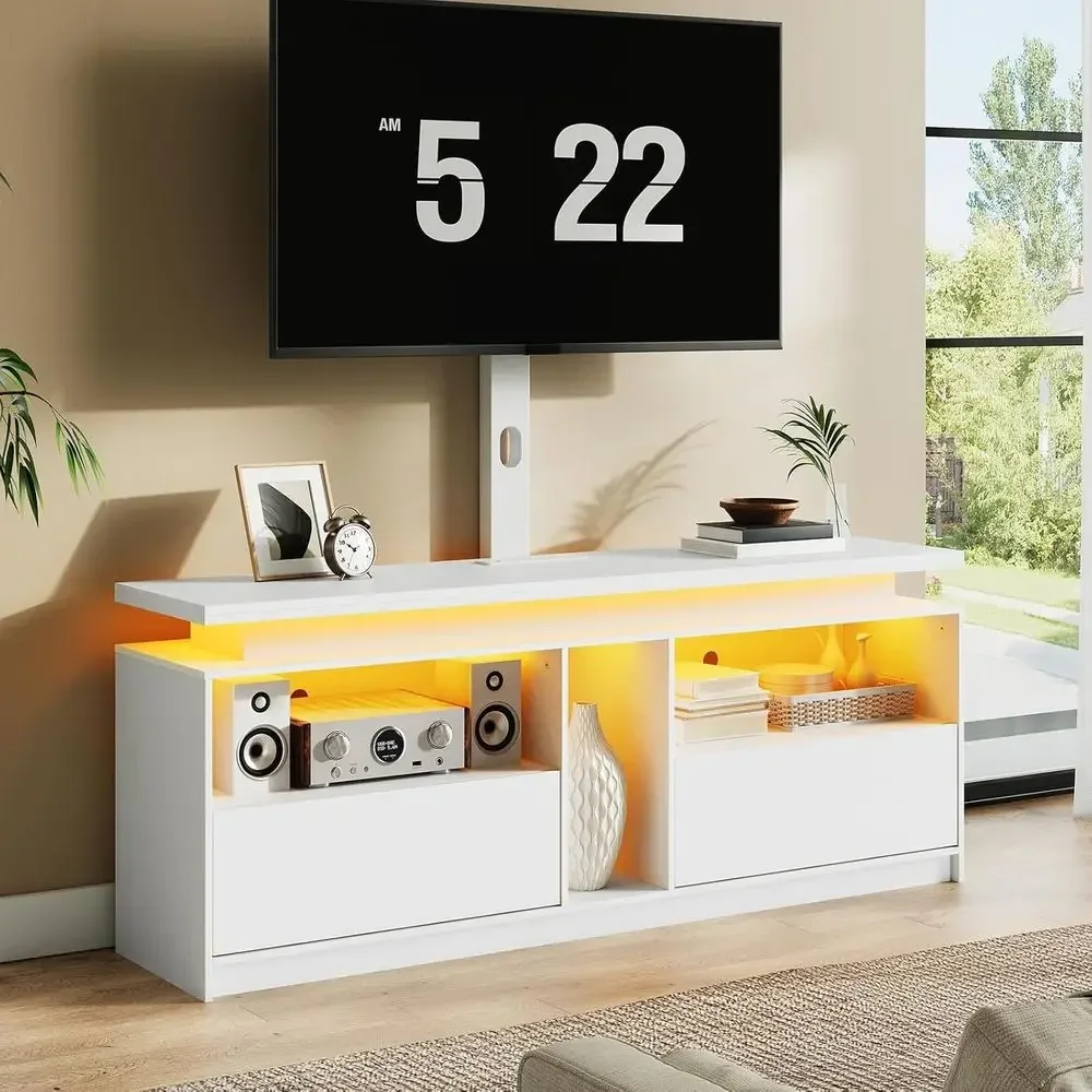 75 Inch Swivel TV Stand with Height Adjustment, White, Suitable for Living Room or Bedroom