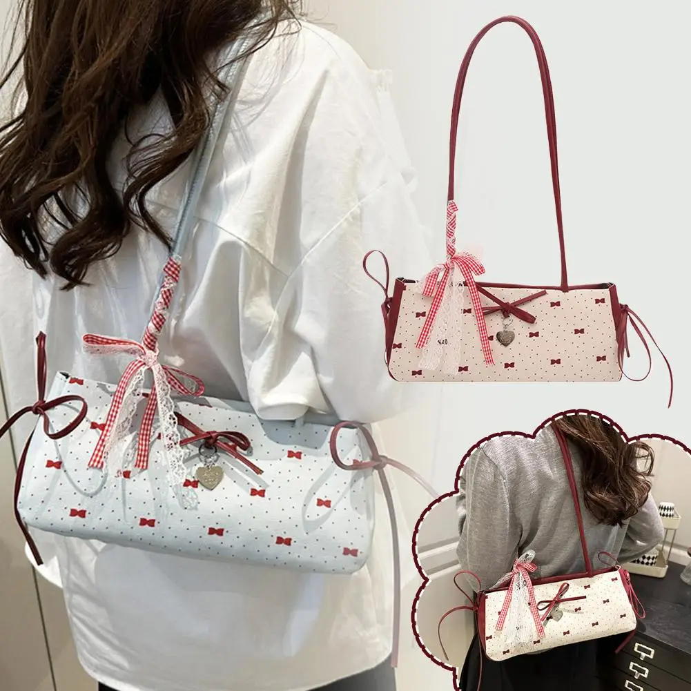 Korean Style High Aesthetic Butterfly Knot Women's Bag Summer New Single Shoulder Underarm Fashion Polka Dot Handheld Small Bag