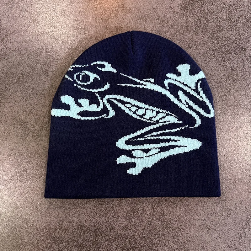 Europäische und amerikanische personalisierte Jacquard-Cartoon-Frosch-Doppelschicht-Strickmütze mit Kälteschutzfunktion – Detail 2