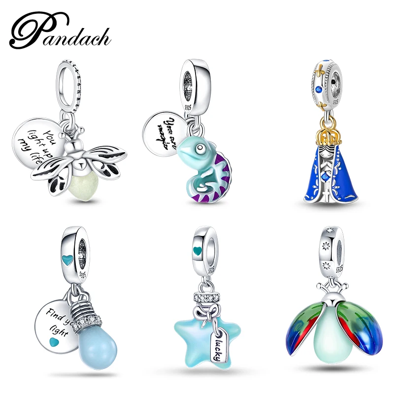 925 Sterling Silver Exquisite Luminous Firefly Bulb Star Chameleon Charms Pendants Fit Pandach 925 Original Bracelet DIY Jewelry