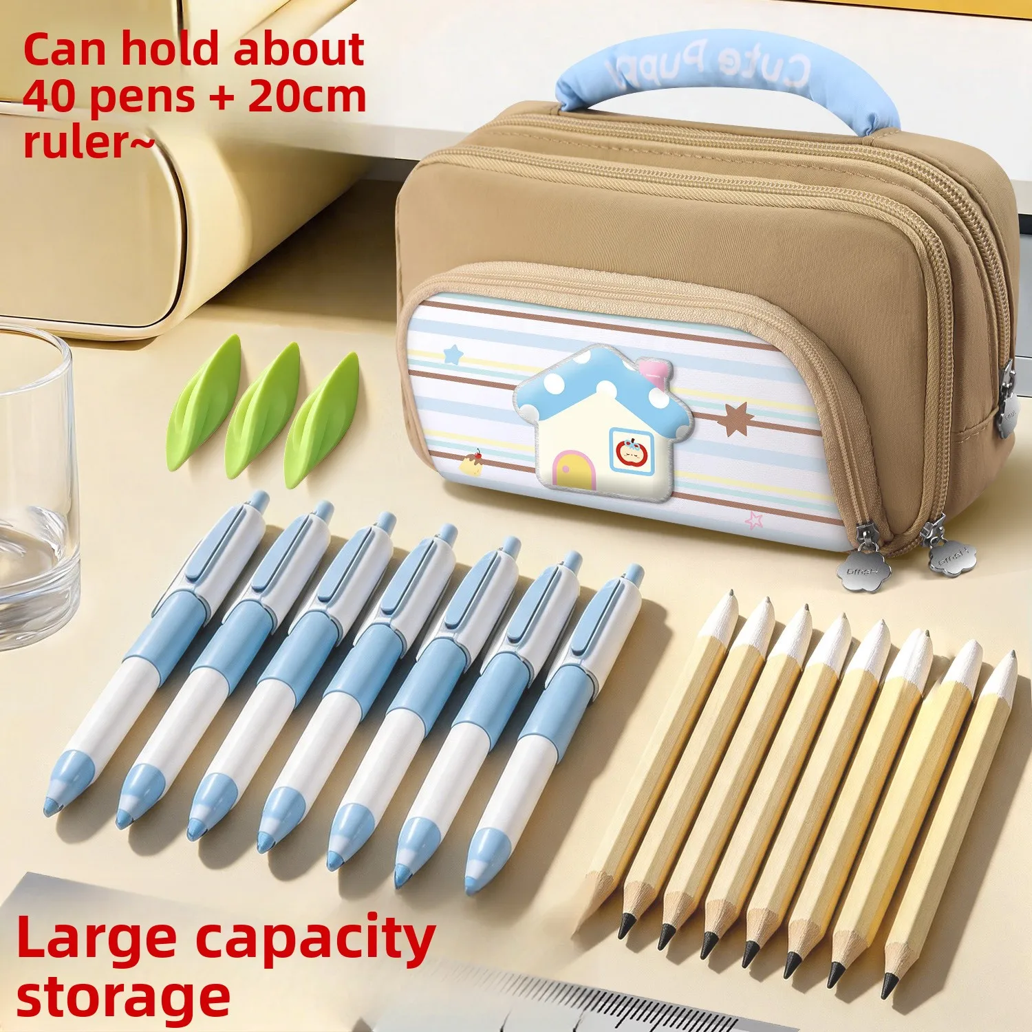 Large capacity pencil case, thickened multi-layered organizer, portable decompression stationery bag, waterproof storage pouch