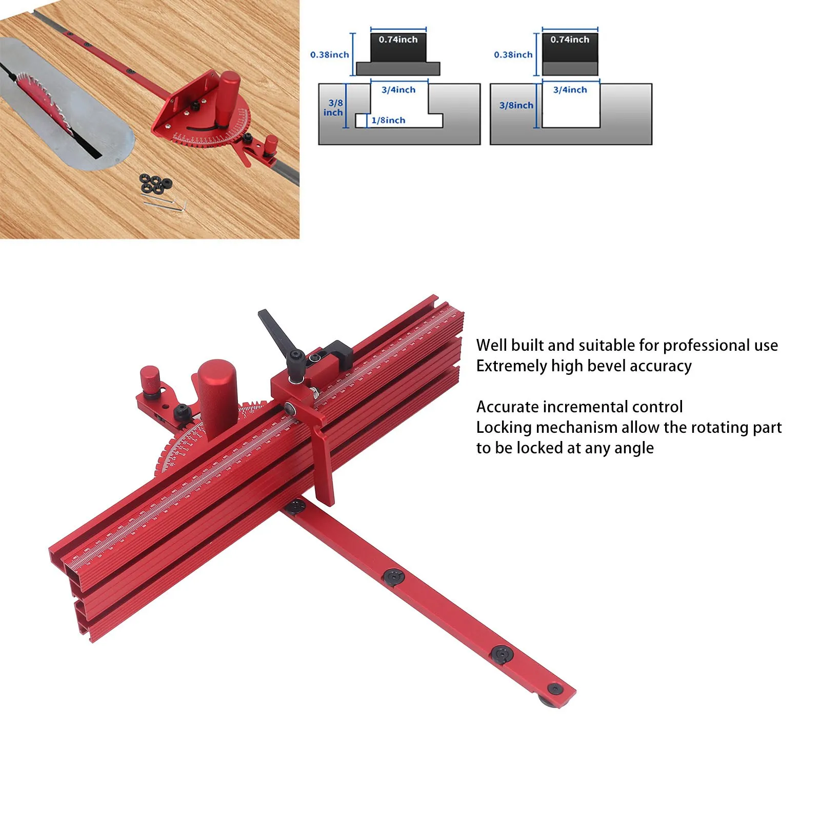 Accurate Miter Gauge System Aluminum Alloy Table Saw Miter Gauge System High Strength with Limit Stop for Engraving Machine