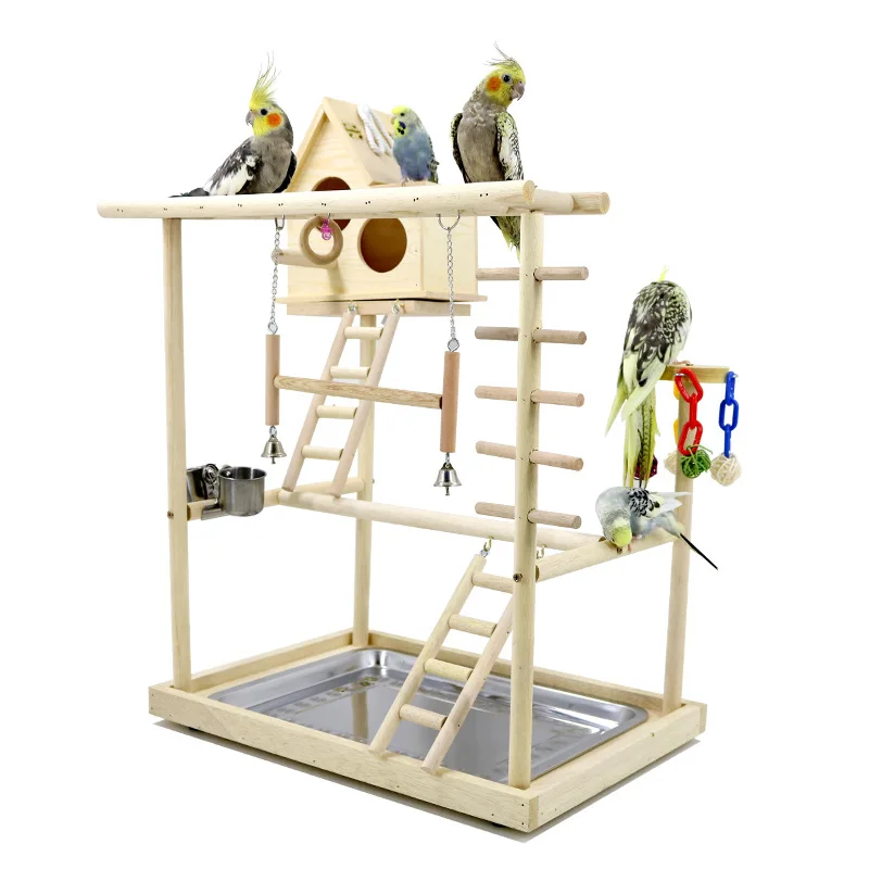 Parrot solid wood game stand with bird house Parrot stand stand perch ladder toy bird swing playground W139