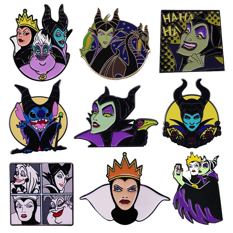 Movies Maleficent Enamel Pins Villain Stepmother Vicious Black Queen Metal Brooch Badge Jewellery Backpack Accessory Gifts