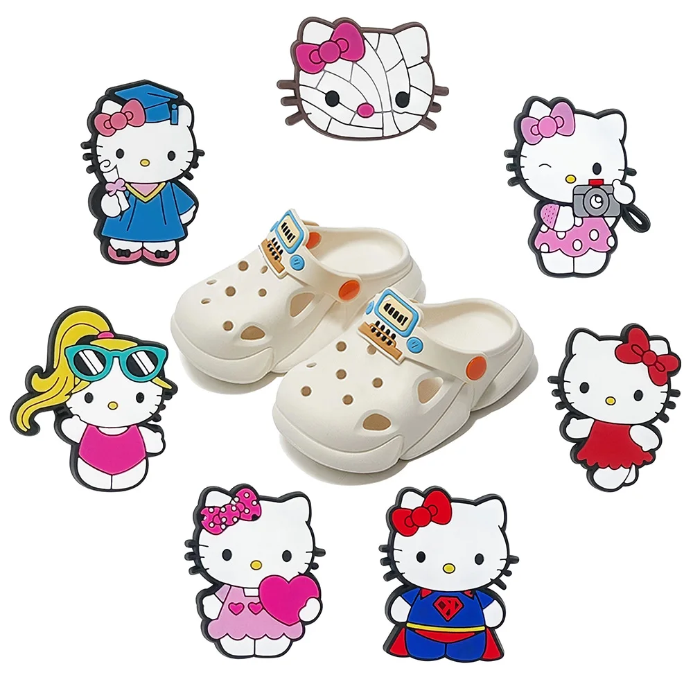 

7pcs MINISO Hello Kitty Shoe Charms Accessories DIY Shoe Decoration Buckle for Classic Clog Kids Christmas Parties Gifts
