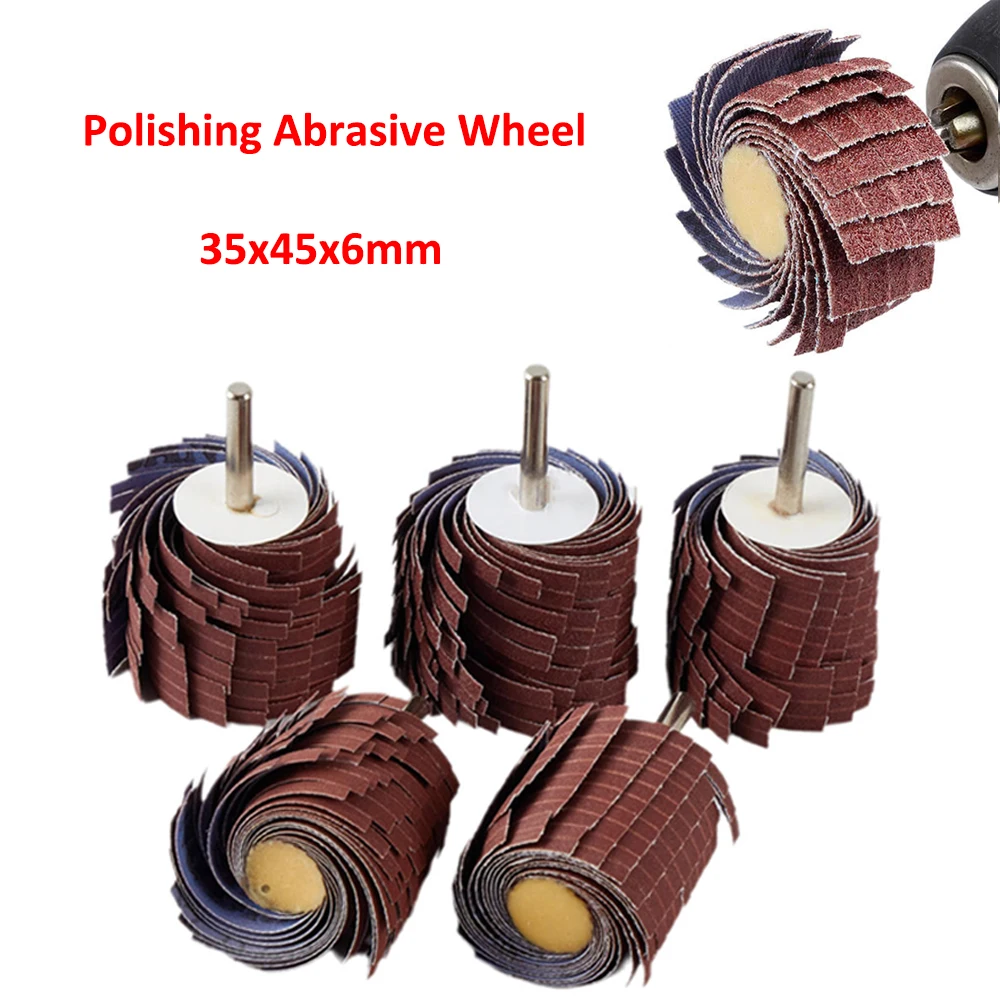 

1Pcs 35*45*6mm Mounted Abrasive Sanding Flap Wheel Sanding Cloth Wheel Polishing Brush for Curved Surface Burr Removal Derusting