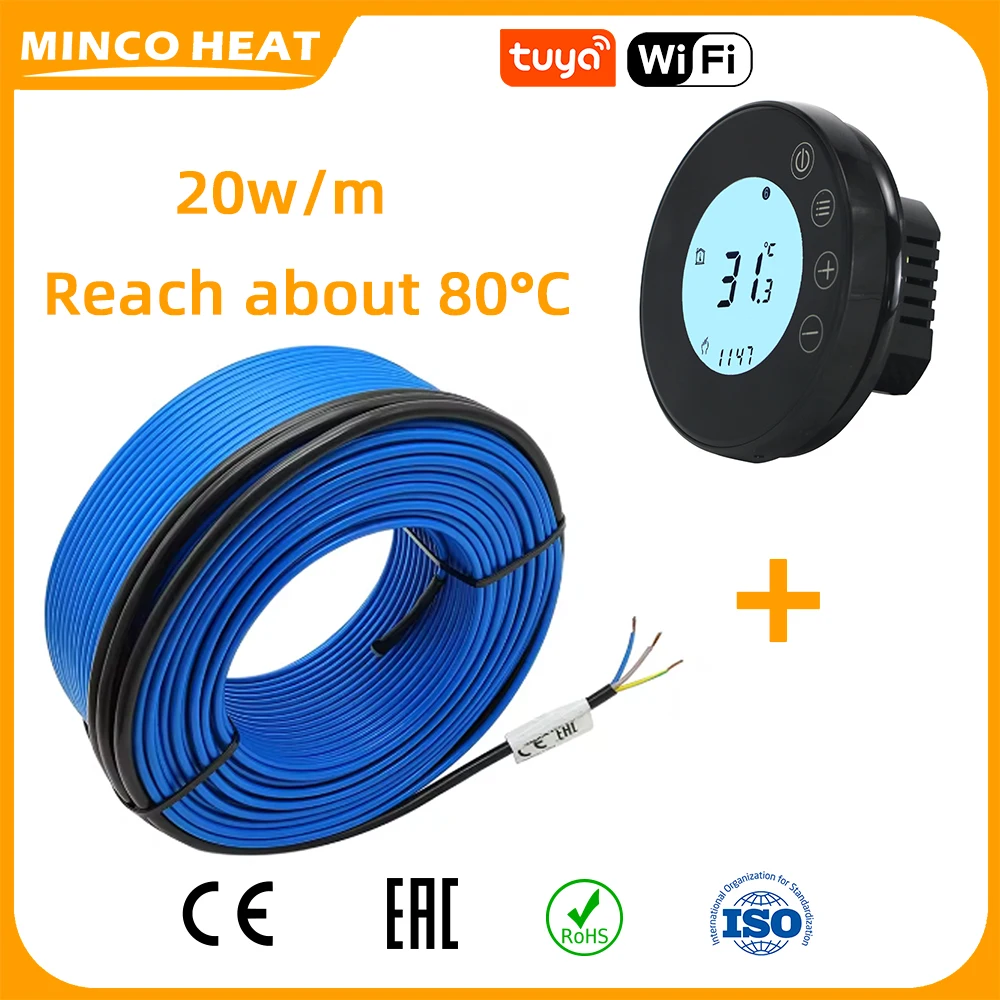 

Система теплого пола Minco Heat 20 Вт/м с двумя нагревательными элементами для снеготаяния на подъездных дорожках с интеллектуальным Wi-Fi контроллером температуры