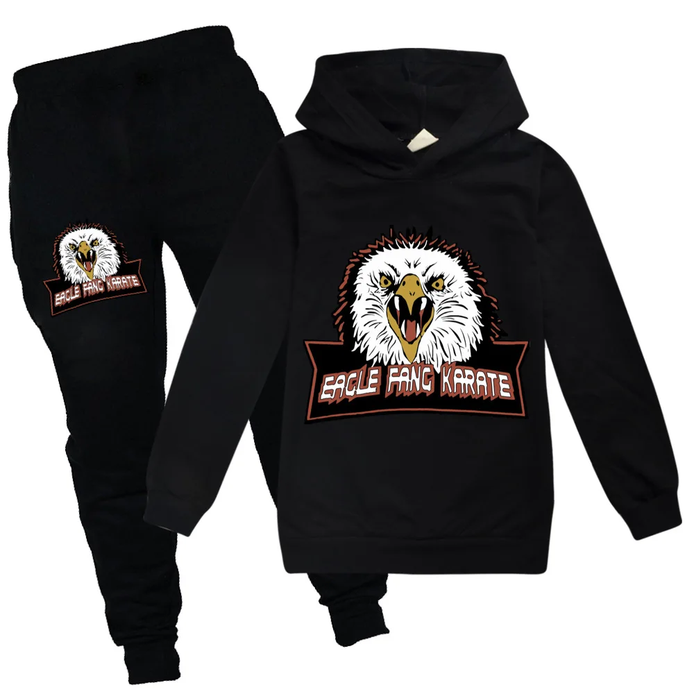 New Fashion Eagle Fang Karate KID Sweatshirts+pant Sets Boys Hoodies Funny Boys Girls Clothes Kids Clothing Suit Streetwear