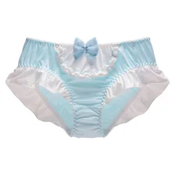 Large Size Candy Color Milk Silk Bow Princess Lolita Cosplay Maid Underwear Cute Lovely Sweety High Stretch Panties