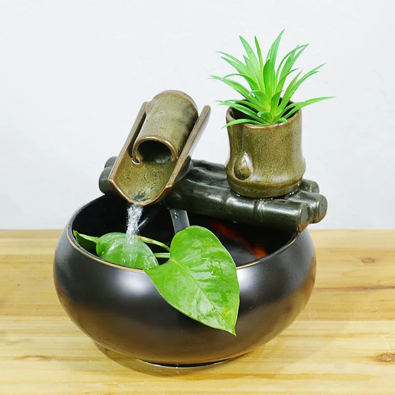 

Multifunctional Indoor Water Fountain Mini Fish Flower Pot Tabletop With Soothing Sound for Office and Home Decor