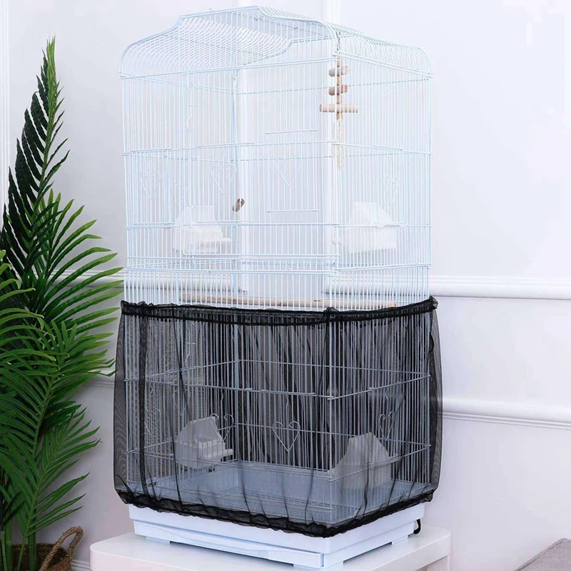 3X Bird Cage Cover Seed Catcher Birdcage Nylon Mesh Net Cover Skirt Guard (Black) images - 6