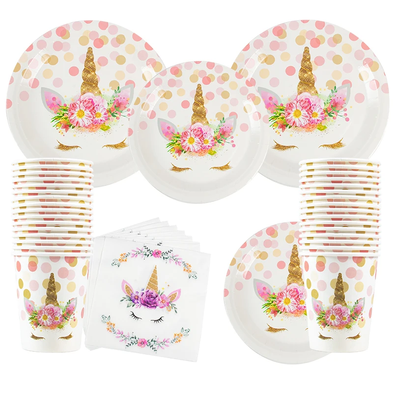 Unicorn Birthday Party Decoration Unicorn Tableware Paper Plates Cup Napkins 1st Birthday Party Decoration kids Baby Shower girl