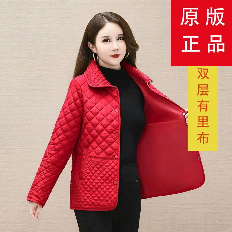 2023 New Women Small Diamond Checker Lightweight Warm Cotton Coat Winter Mother\'s Wear Loose Lightweight Short Cotton Coat Top