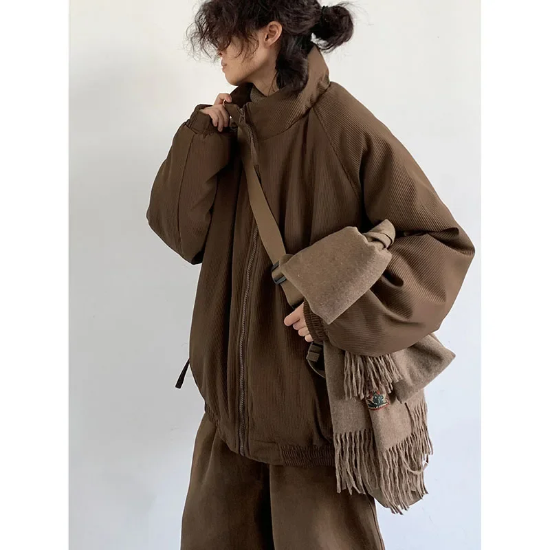 Winter Retro Set Men Women Thickened Warm Lightweight Parka+Loose Straight-leg Wide-leg Casual Cargo Pants Japanese Unisex Suit