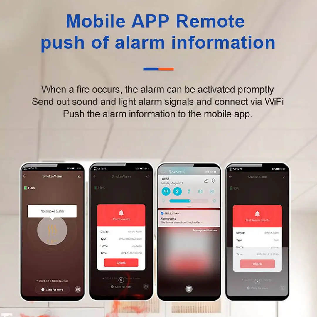 WIFI Smoke Alarm 360 ° Photoelectric Smoke Sensor Tuya Household Smoke Detector Remote Control Fact Monitoring Safety Protection