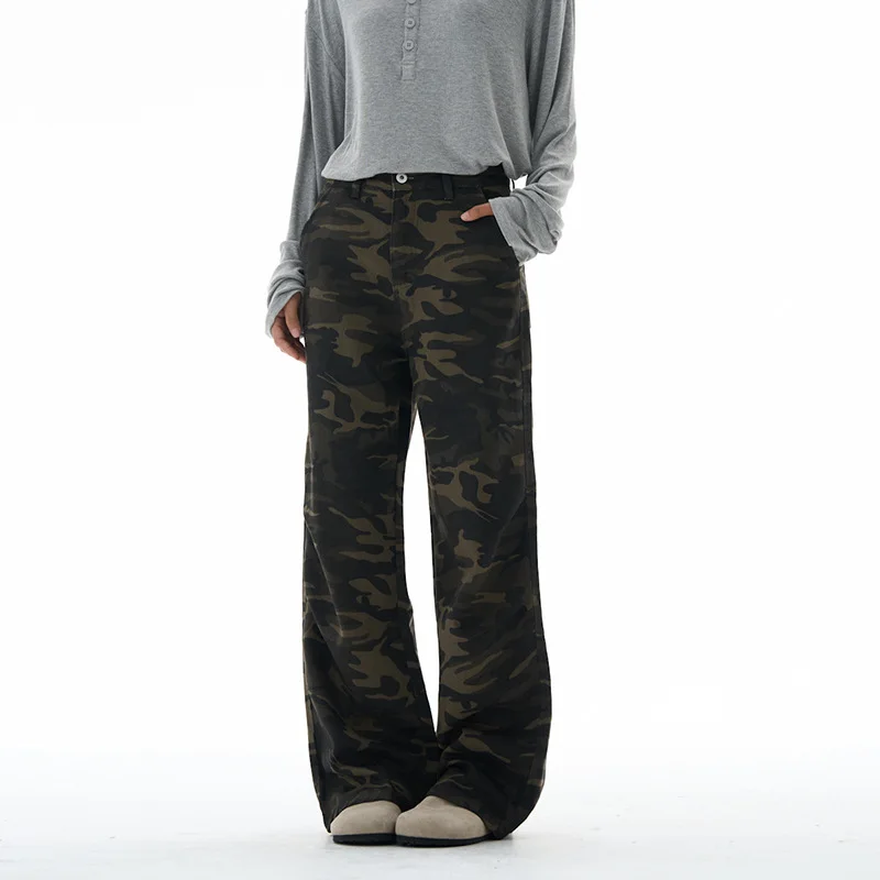 WTHT خمر الرجال التمويه فضفاض النمط الأمريكي الدنيم السراويل موضة عالية الخصر مستقيم الجينز الذكور 2025 الخريف 2A1822