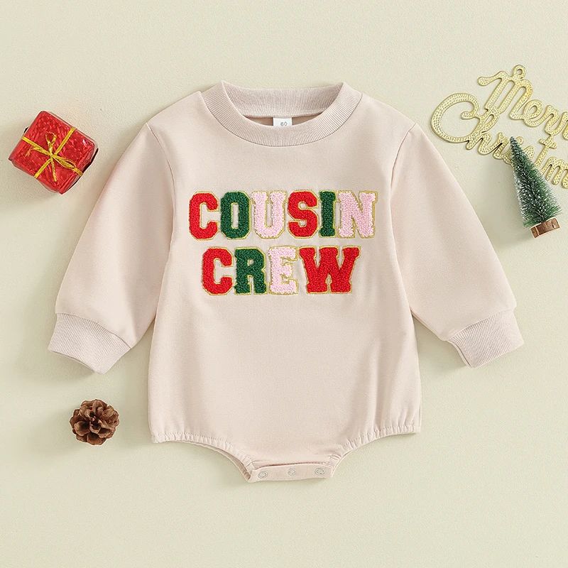 

2023-09-26 Lioraitiin 0-18M Baby Girls Boys Christmas Rompers Clothes Letter Embroidered Crew Neck Long Sleeve Toddler Bodysuits