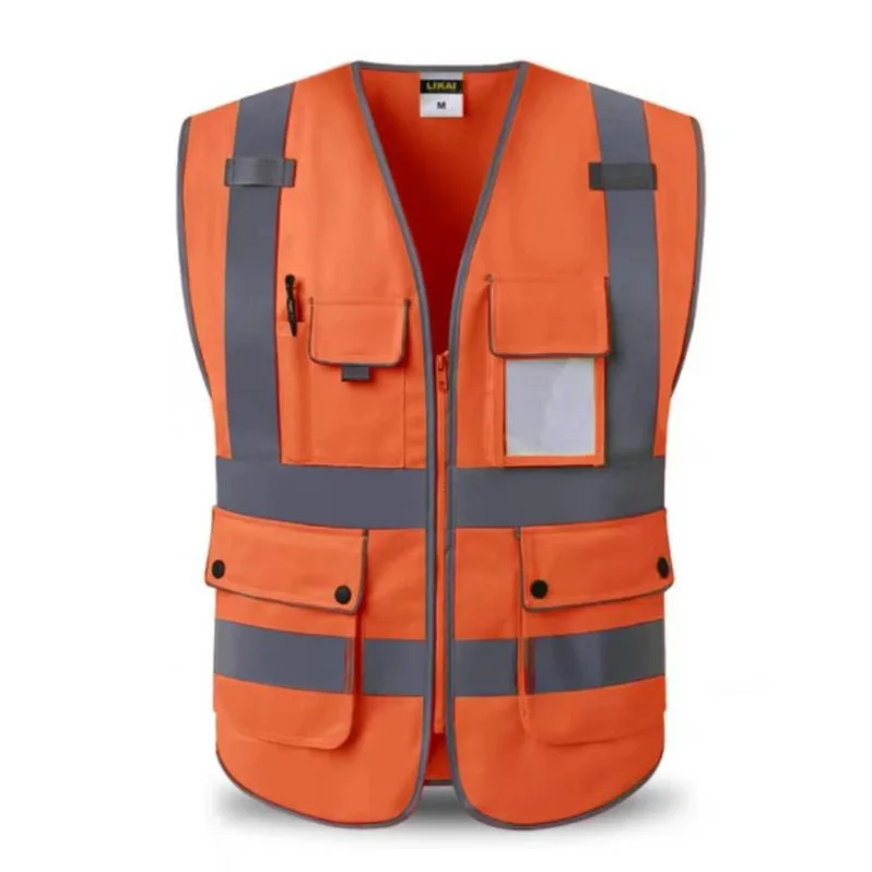 

2024 Men's New Four-Button Reflective Edging Traffic Vest Tooling Multi-Pocket Vest