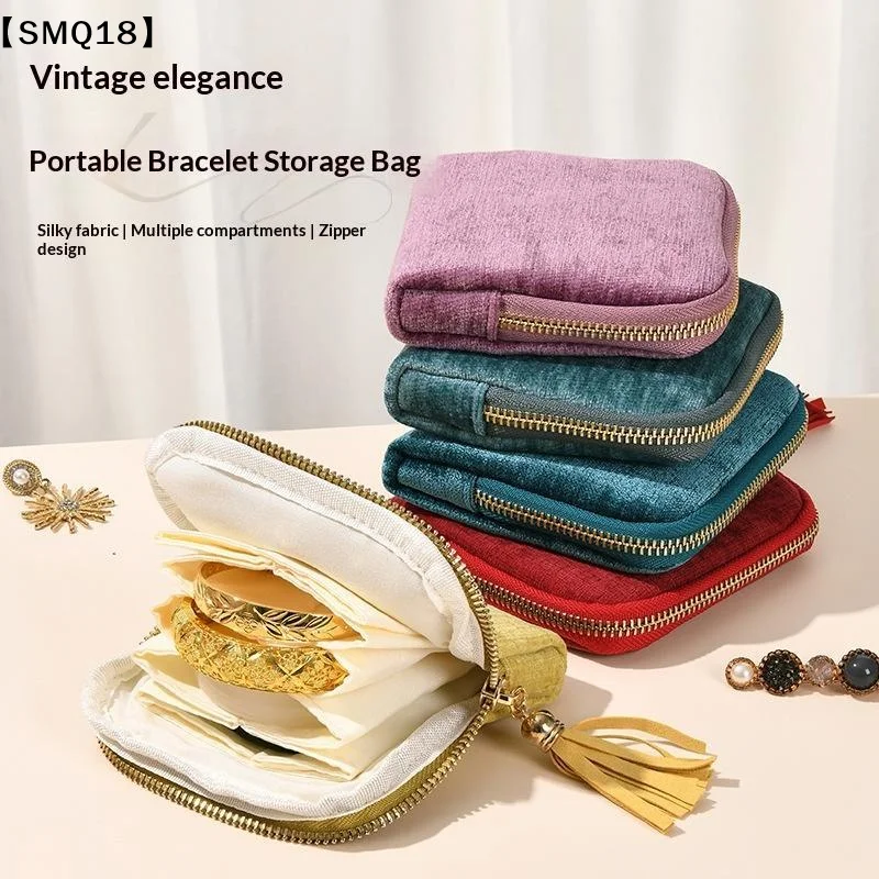 Soft Velvet Portable Jewelry Storage Bag Multi Slots Golden Zipper For Travel Bracelet Earring Necklace Storage【SMQ】